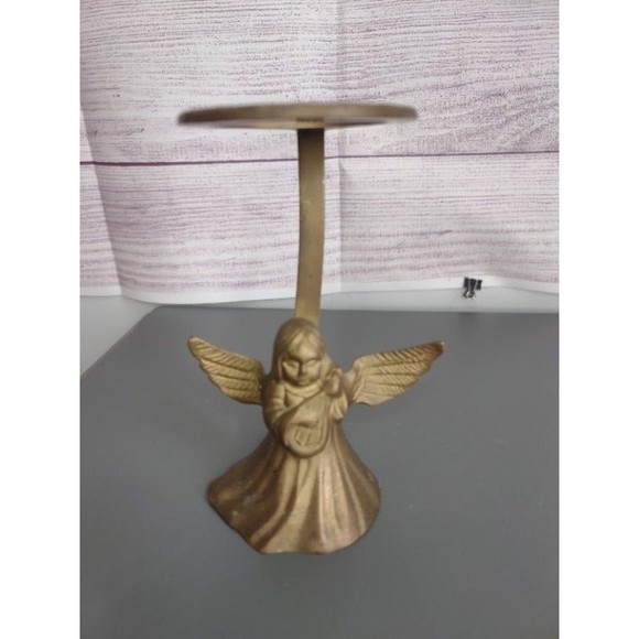 Vintage Brass Angel Halo Candle Holder 6"Tall x 5"Wide x 2 1/2" Deep - Picture 1 of 6
